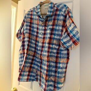 Tommy Bahama Blue and Orange Plaid Shirt